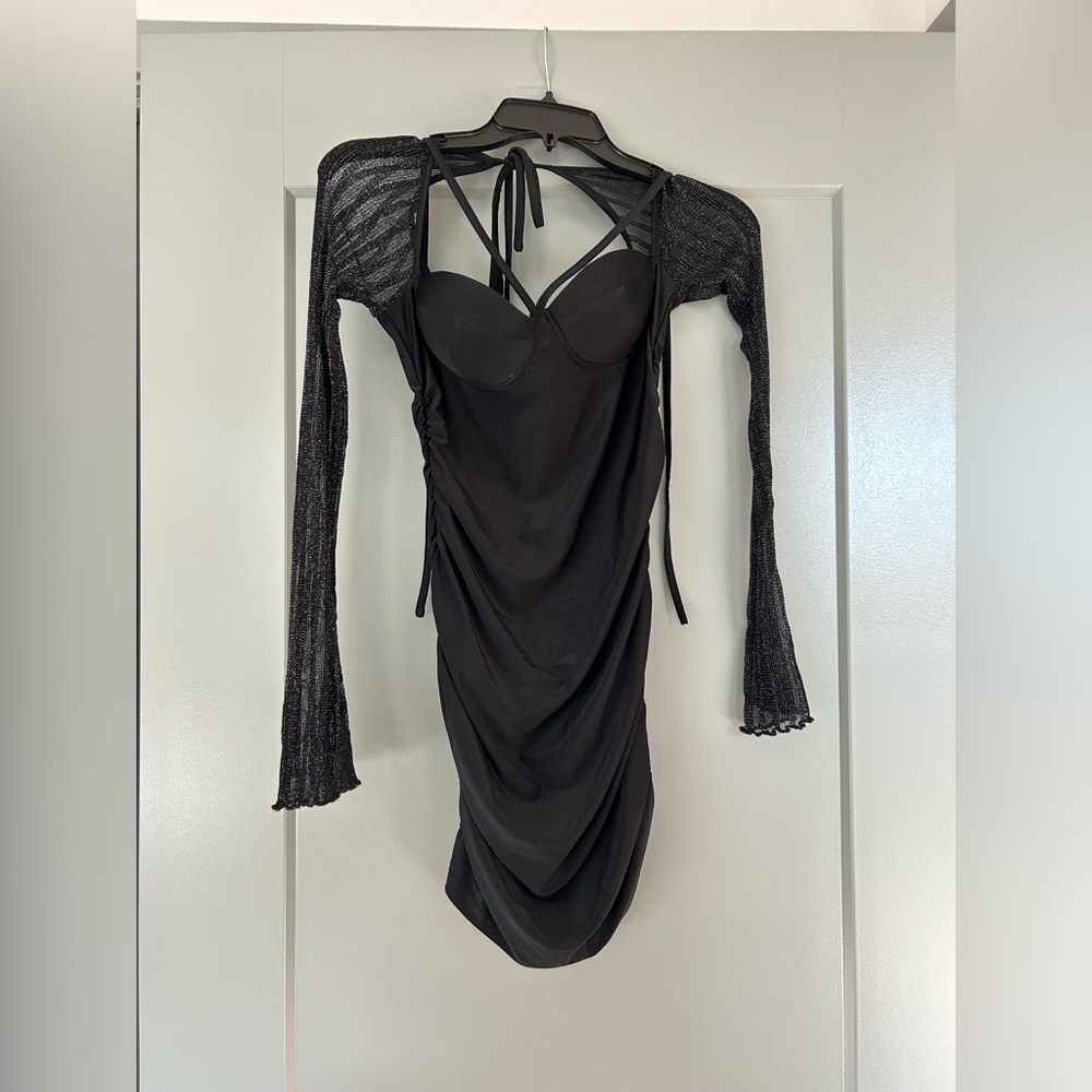 Black Strappy Ruched Dress